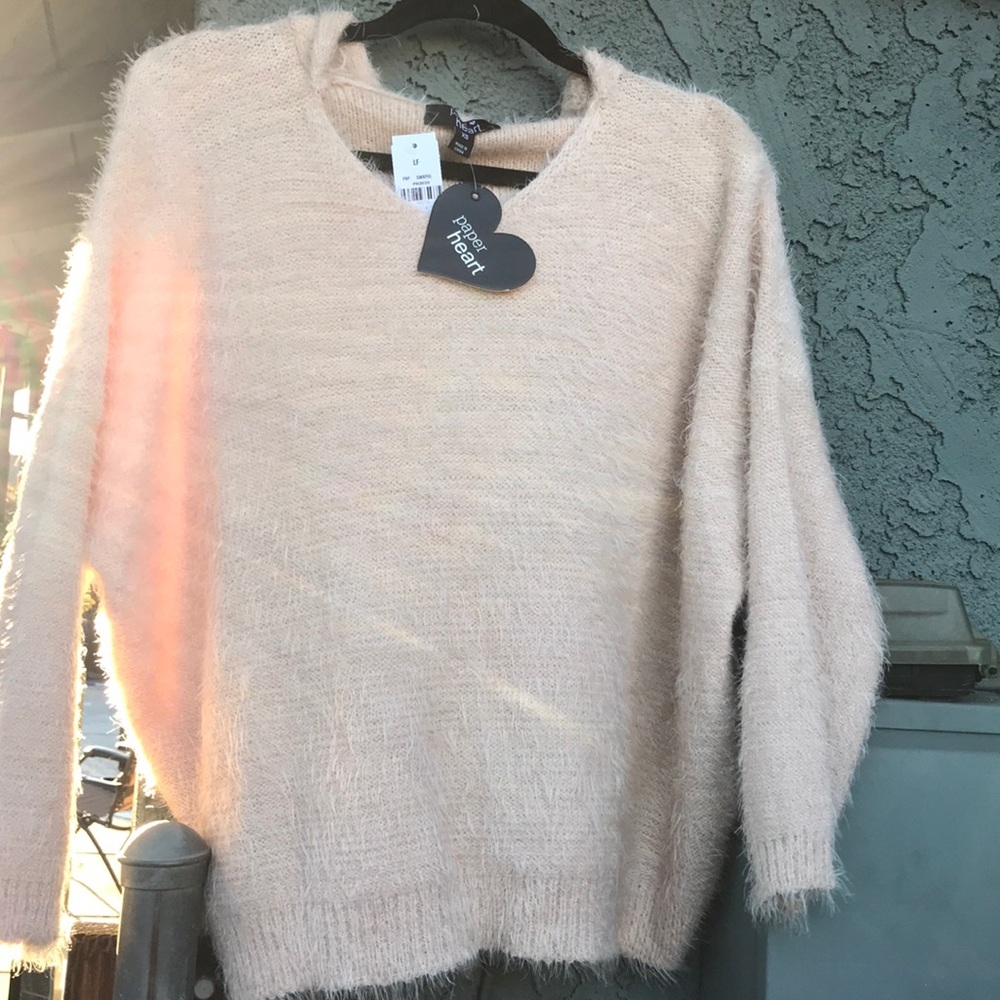 Peach beige fluffy sweater with hood